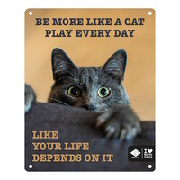 I LOVE Happy Cats wandbord - roestwerend metalen fotobord met kattenquote, 20x25 cm - meerdere varianten