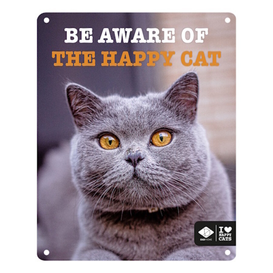 I LOVE Happy Cats wandbord - roestwerend metalen fotobord met kattenquote, 20x25 cm - meerdere varianten