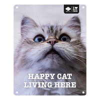 I LOVE Happy Cats wandbord - roestwerend metalen fotobord met kattenquote, 20x25 cm - meerdere varianten