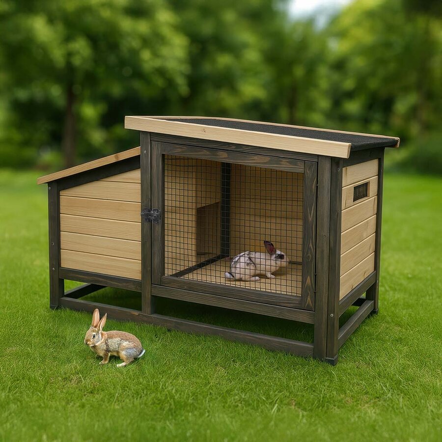 Woodland Design konijnenhok Bunny Barnette – ruim hok voor 2 konijnen met open en gesloten verblijven