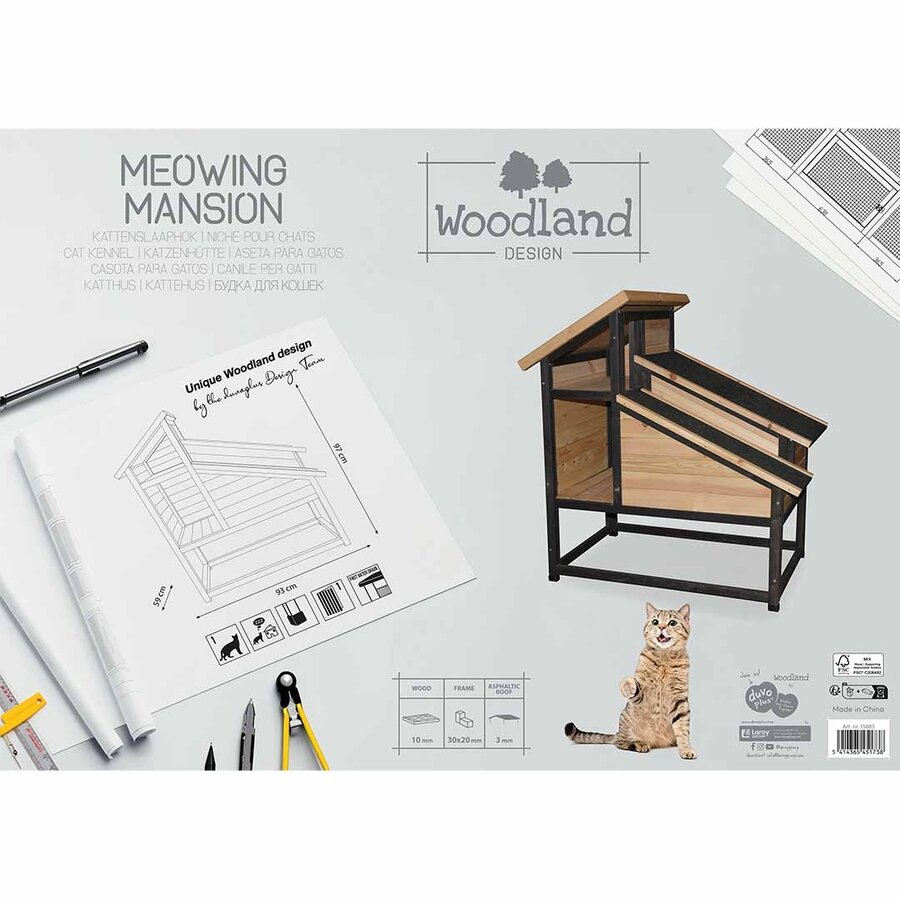 Woodland Design kattenhok Meowing Mansion – comfortabel buitenhok voor katten met open en gesloten verblijven