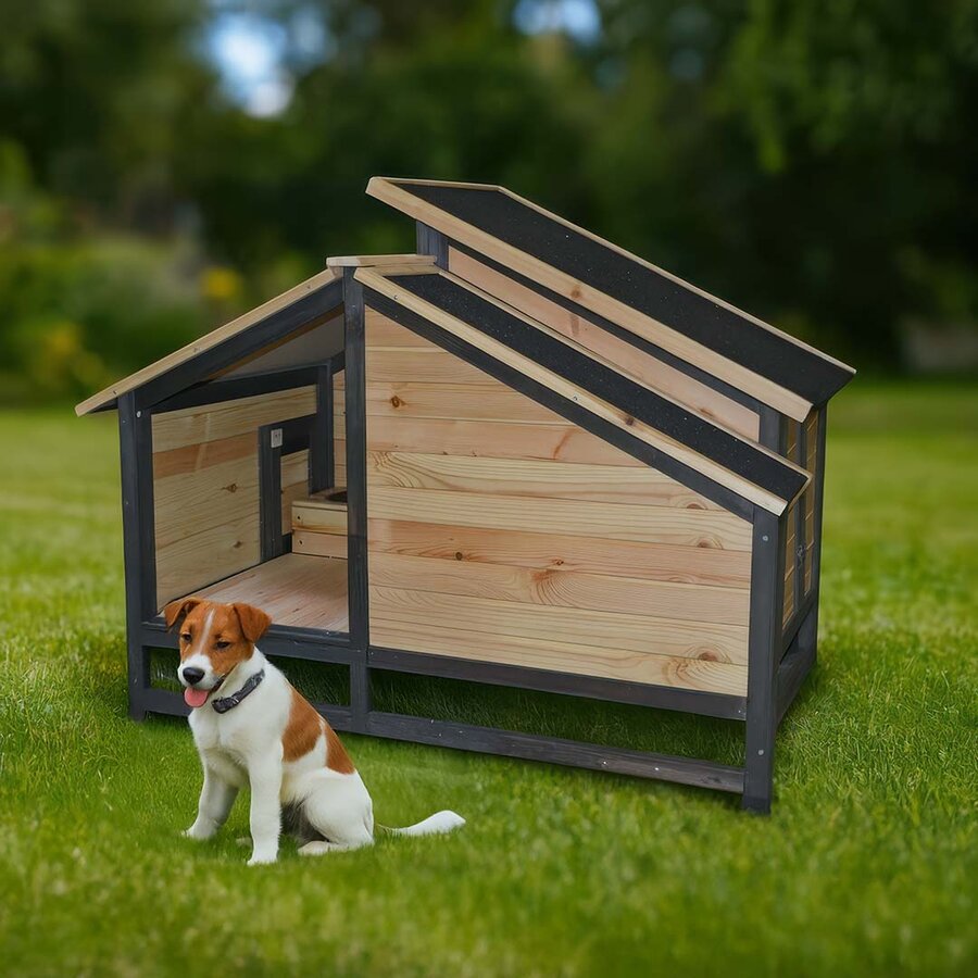Woodland Design hondenhok Barking Bungalow – ruim houten hondenverblijf met eet- en drinkgedeelte