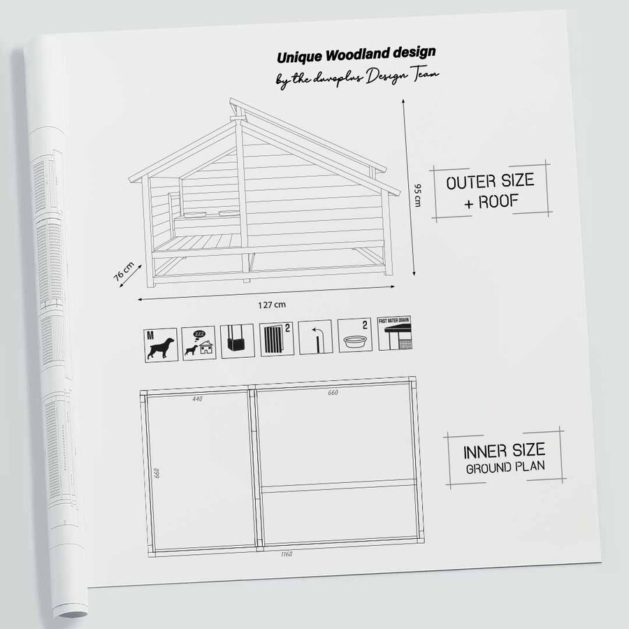 Woodland Design hondenhok Barking Bungalow – ruim houten hondenverblijf met eet- en drinkgedeelte
