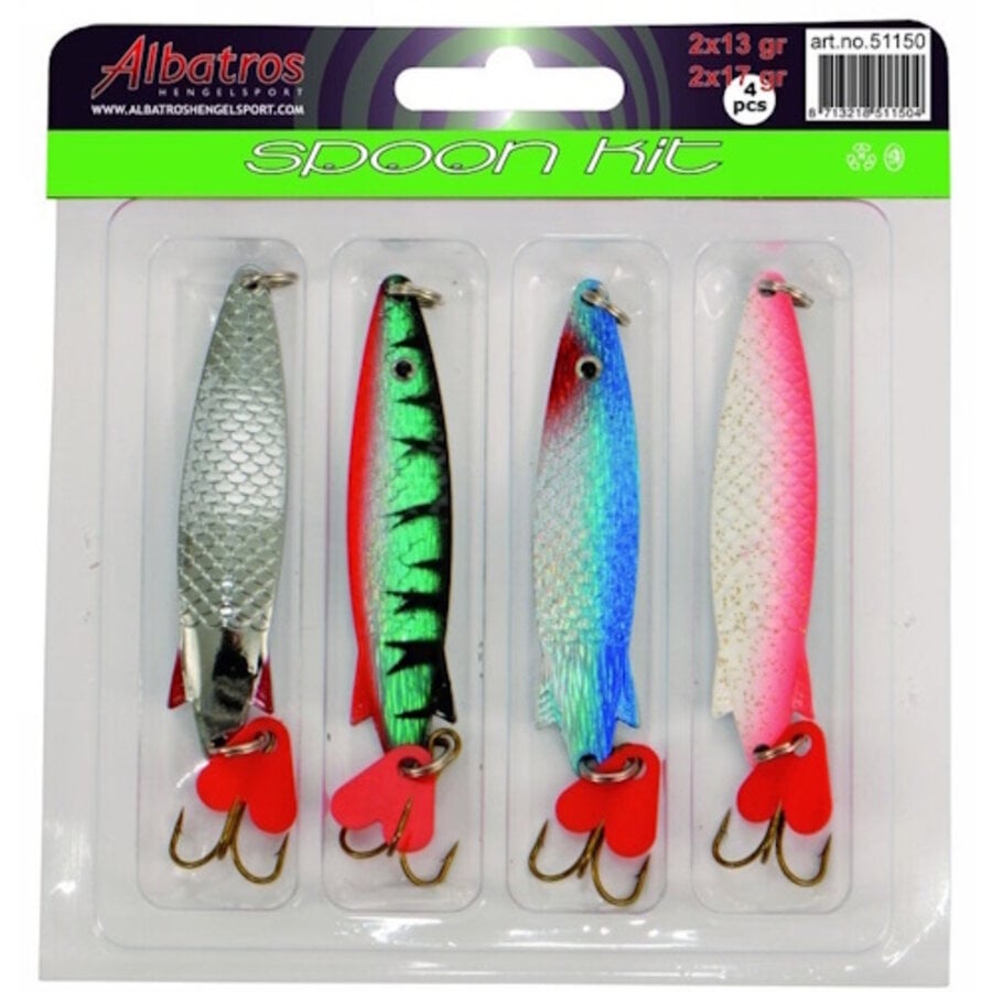 Spoonkit - Albatros 4-delige kunstaas set met blinkers van 13 tot 17 gram voor roofvissen