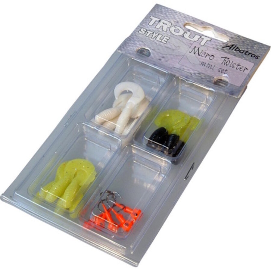 Troutstyle Twister Miniset 20-delig - compacte Albatros kunstaas set met mini twisters en jigheads voor forel en baars