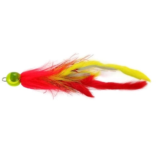 Predox Monstertails 21 g - langzaam zinkende snoekstreamer met veren en scherpe dreg Red/Yellow