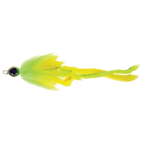 Predox Monstertails 21 g - langzaam zinkende snoekstreamer met veren en scherpe dreg Chartreuse/Yellow