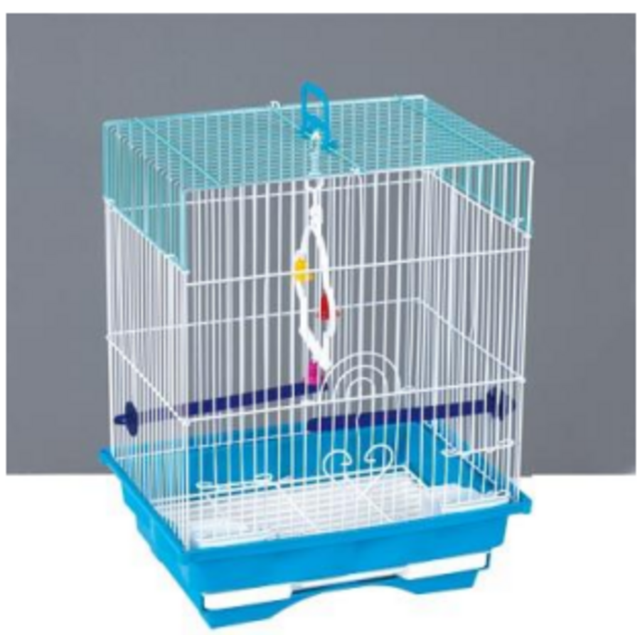 Vogelkooi Type 5B104 - compacte witte vogelkooi met zitstokken, schommel en accessoires