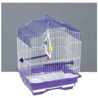 Vogelkooi Type 5B112 - compacte vogelkooi in wit met paars met zitstokken, schommel en accessoires