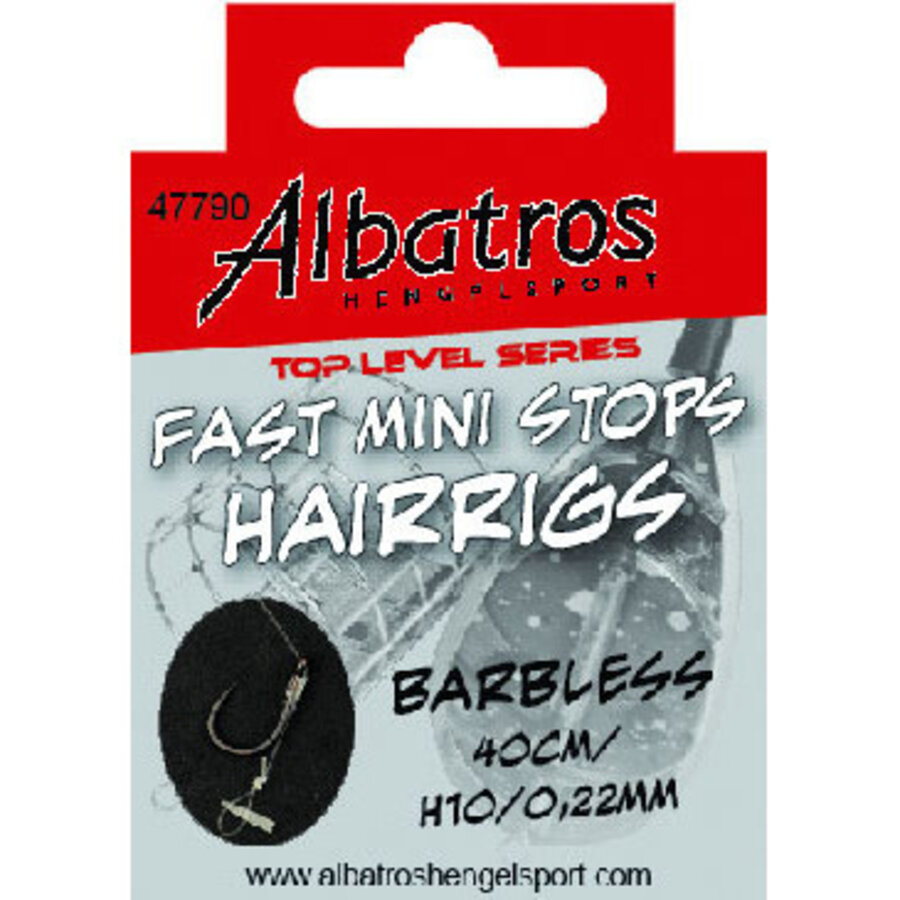 Fast Mini Stops Hairrigs Barbless – Kant-en-klare onderlijnen met hair en mini stop – Haak 12 of 16 – 40 cm