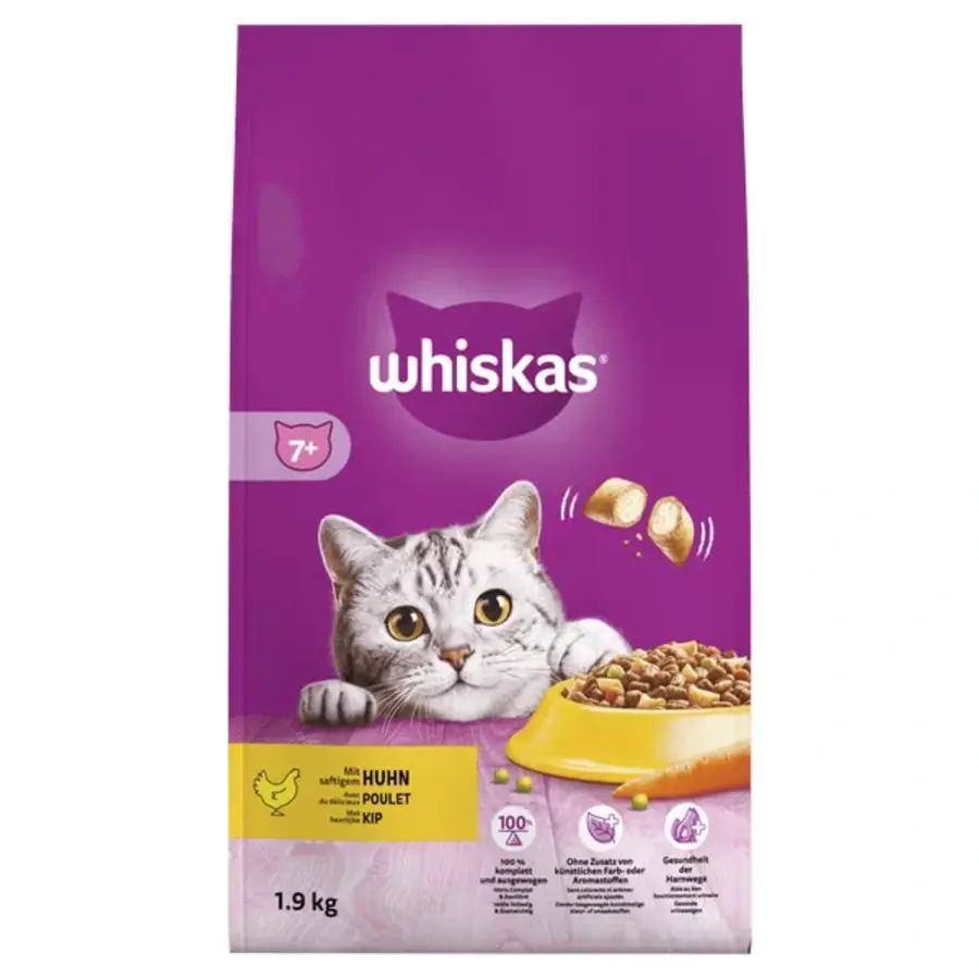 Whiskas Senior Kattenbrokken met Kip | 100% volledig voer voor oudere katten 7+ | 1,9KG zak