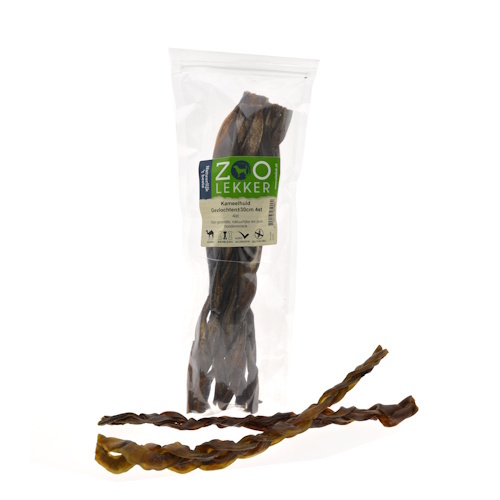 Zoolekker Kameelhuid gevlochten hondensnack 30 cm - natuurlijke kauwsnack voor honden, 4 stuks