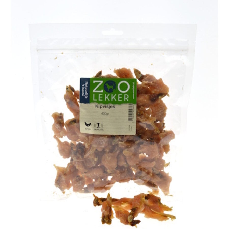 Kipvisjes - smakelijke hondensnack in 100 g en 400 g verpakkingen