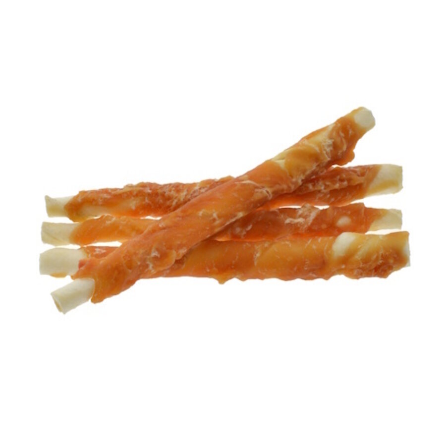 Rawhide stick met kip 12 cm - hondensnack van buffelhuid en kip, verpakkingen 100 g, 400 g en 1 kg