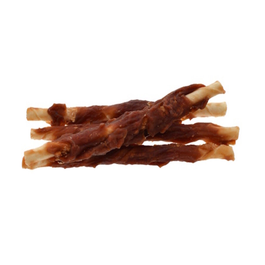 Rawhide stick met eend 12 cm - hondensnack van buffelhuid en eend, verpakkingen 100 g, 400 g en 1 kg