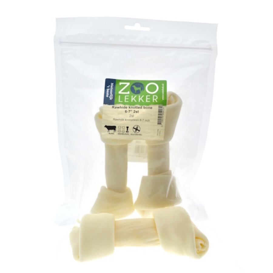 Rawhide knotted bone 15-18 cm - stevige buffelhuid kauwbotten voor honden, verpakking 2 stuks