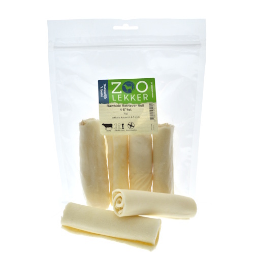 Zoolekker Rawhide retriever roll 4-5 inch - gezonde kauwsnack voor honden in 4-pack