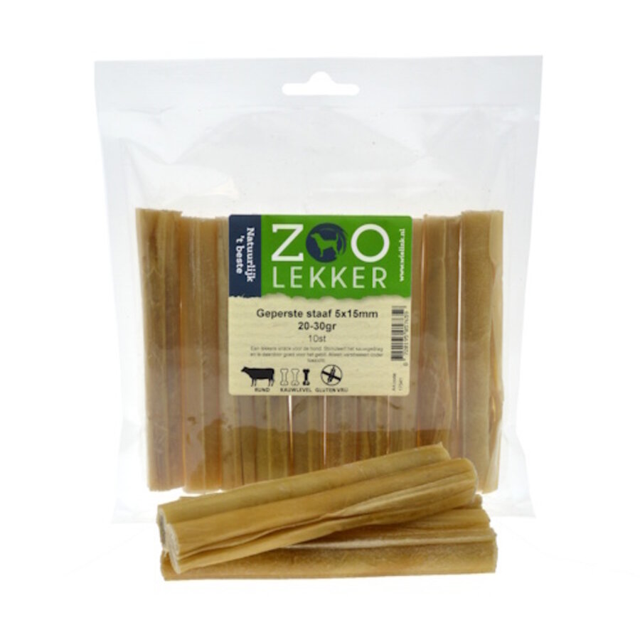 Geperste buffelhuid staaf Ø15 mm 20-30 g - hondensnack per 10 stuks