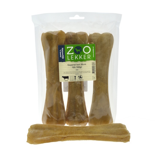 Zoolekker Geperst Bot hondensnack van buffelhuid 20 cm - natuurlijke kauwsnack 150-160 g per stuk, verpakt per 3
