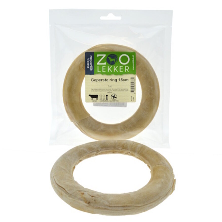 Geperste Ring hondensnack van buffelhuid 15 cm - natuurlijke kauwsnack