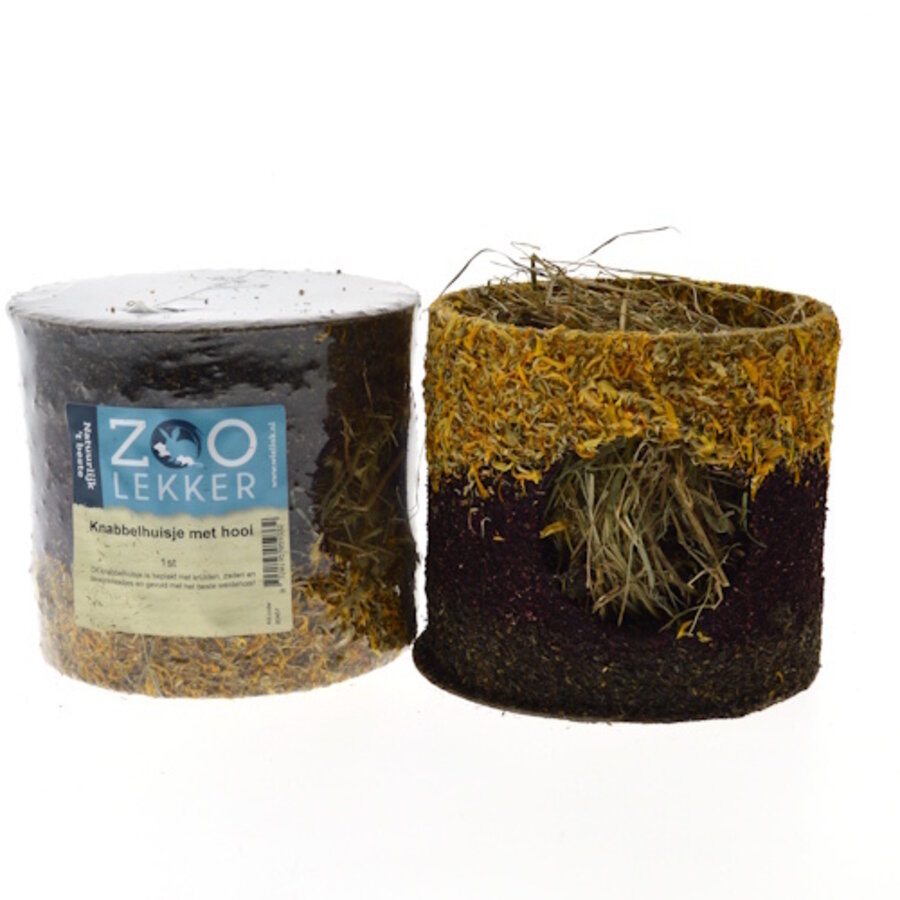 Knabbelhuisje met hooi – natuurlijk knaagdierhuisje met kruiden en bloemen, Ø 15 cm