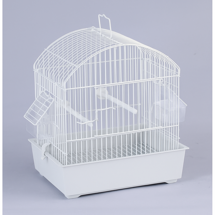 Vogelkooi Type E11 - compacte vogelkooi in wit met zitstokken en accessoires