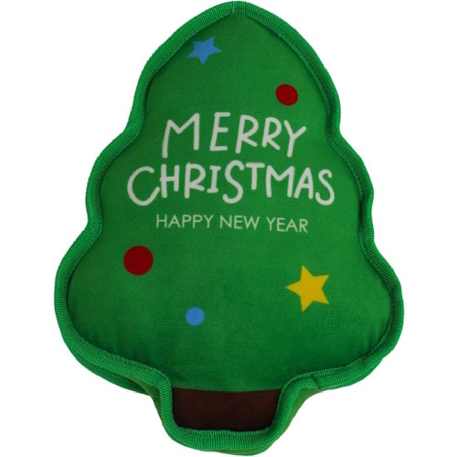 Pluche kerstboom hondenspeeltje groen met piep 26 cm