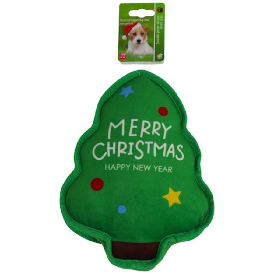 Pluche kerstboom hondenspeeltje groen met piep 26 cm