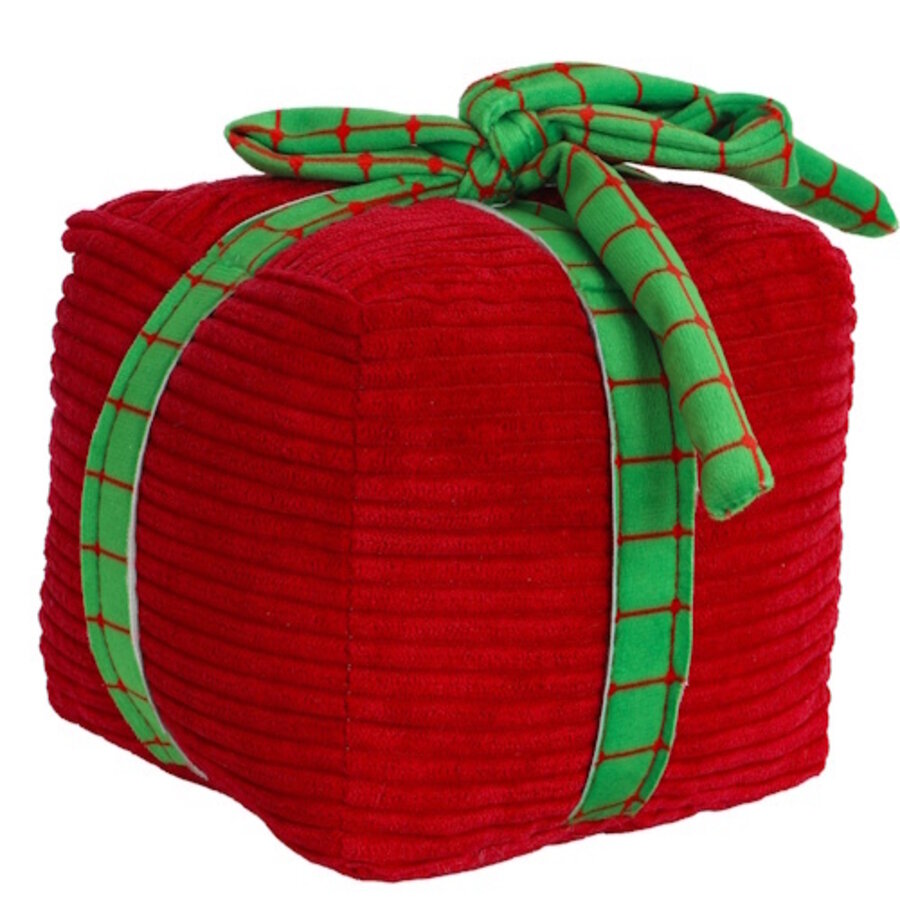 Pluche kerstcadeau hondenspeeltje rood groen 12 cm