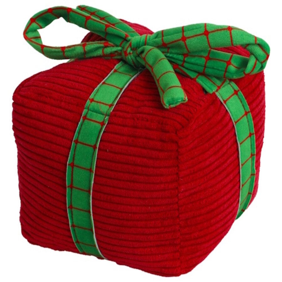 Pluche kerstcadeau hondenspeeltje rood groen 12 cm
