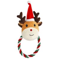 Pluche rendier hondenspeeltje met kerstmuts en stevig floss touw 27 cm