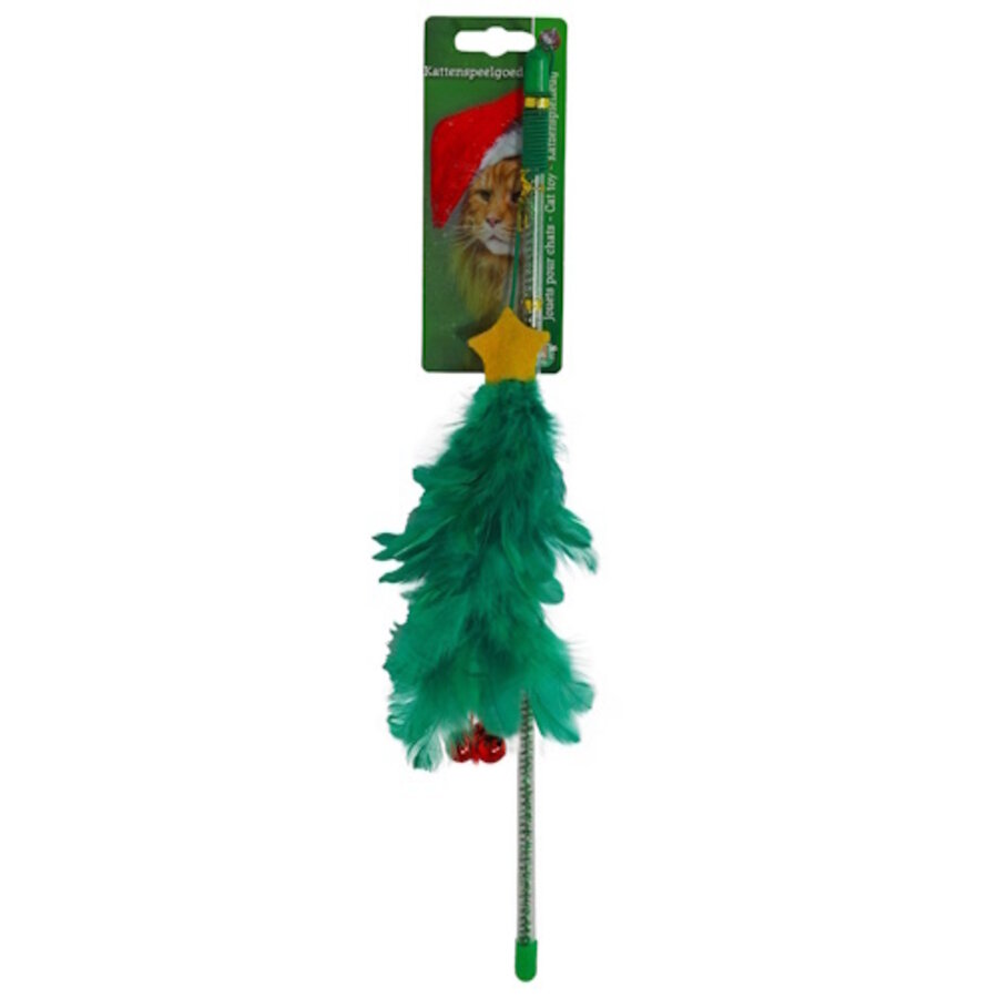 Kat speelgoed kersthengel kerstboom met bellen - feestelijke speelhengel voor katten 40 cm