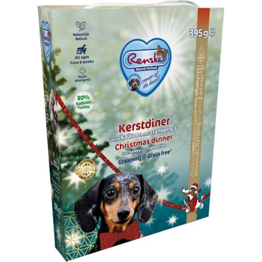 Kerstdiner hondenvoer 10 x 395 gram – Limited Edition feestdagenmaaltijd met kalkoen