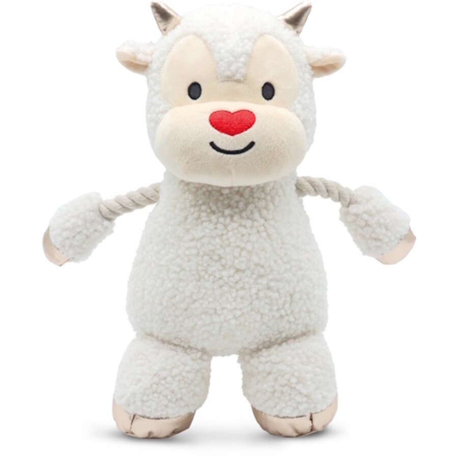 Xmas little ram hondenspeeltje van pluche met touw en pieper 33 cm