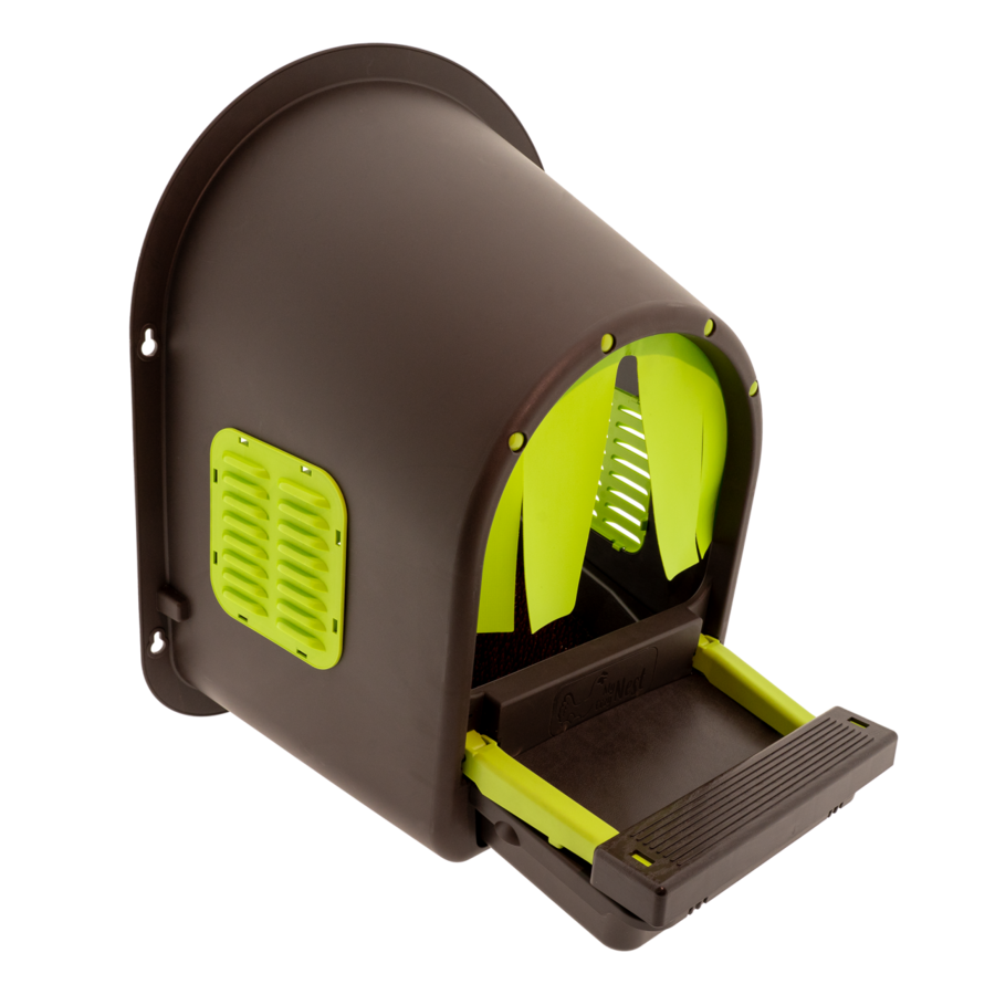 Roll-away kunststof legnest 1-vaks voor kippen | limegroen | bruin met eieropvang