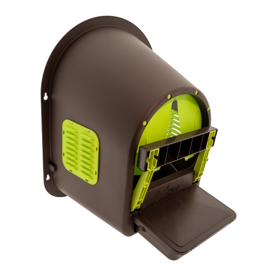 Roll-away kunststof legnest 1-vaks voor kippen | limegroen | bruin met eieropvang