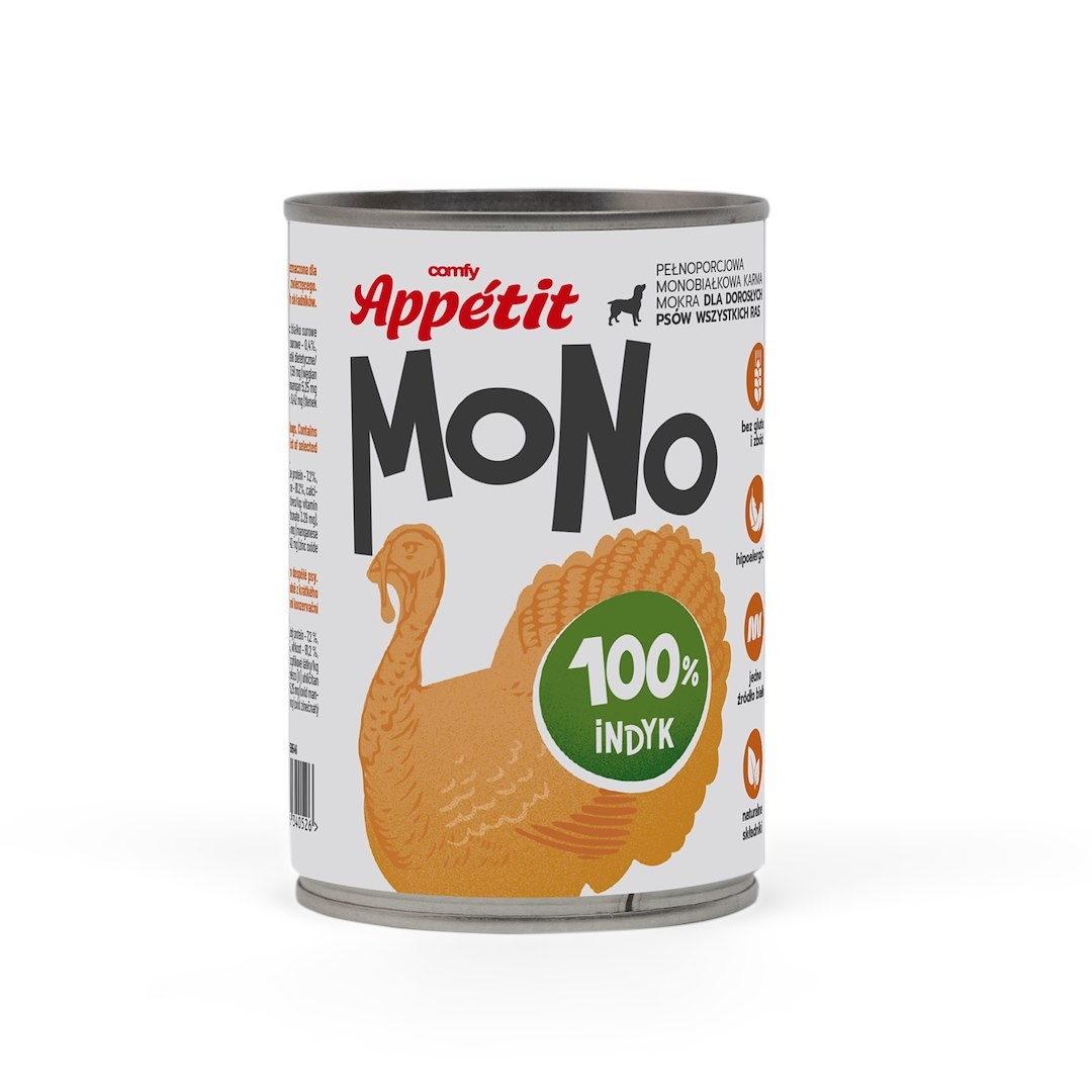 Comfy Appetit Graanvrij monoprote&iuml;ne natvoer voor honden 100% kalkoen 400 g Beef - Rund