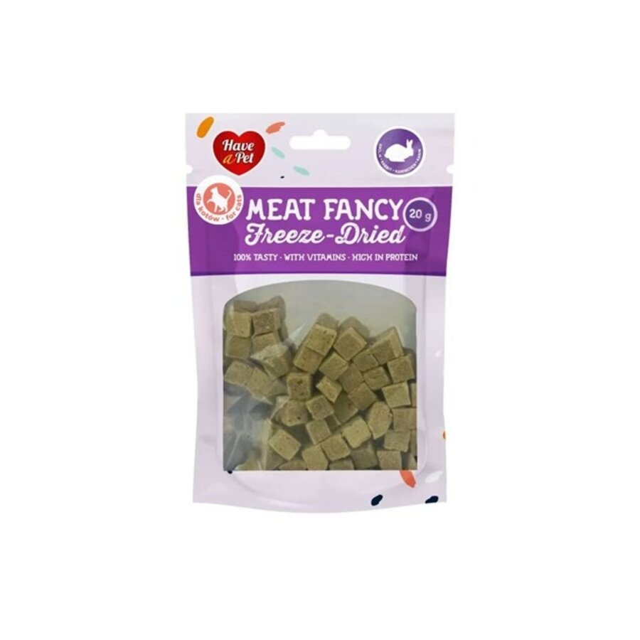 Vriesgedroogde kattensnack konijnblokjes met kattenkruid 20 Gram