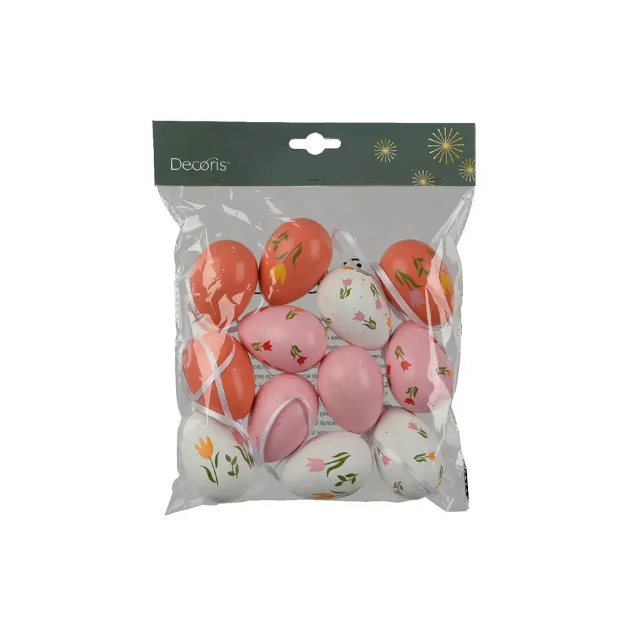 Hangdecoratie paasei polystyreen roze Ø4-H6cm | set van 6 eieren