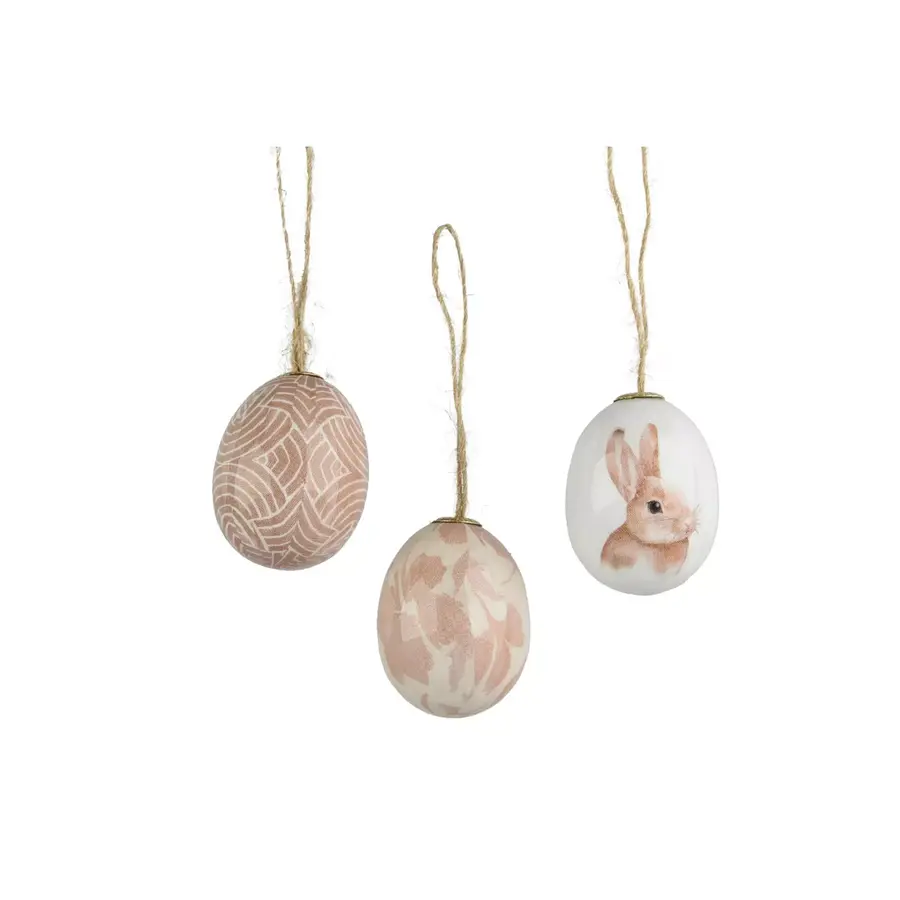 Paas ei foam hangdecoratie set van 6 paaseieren met konijnprint