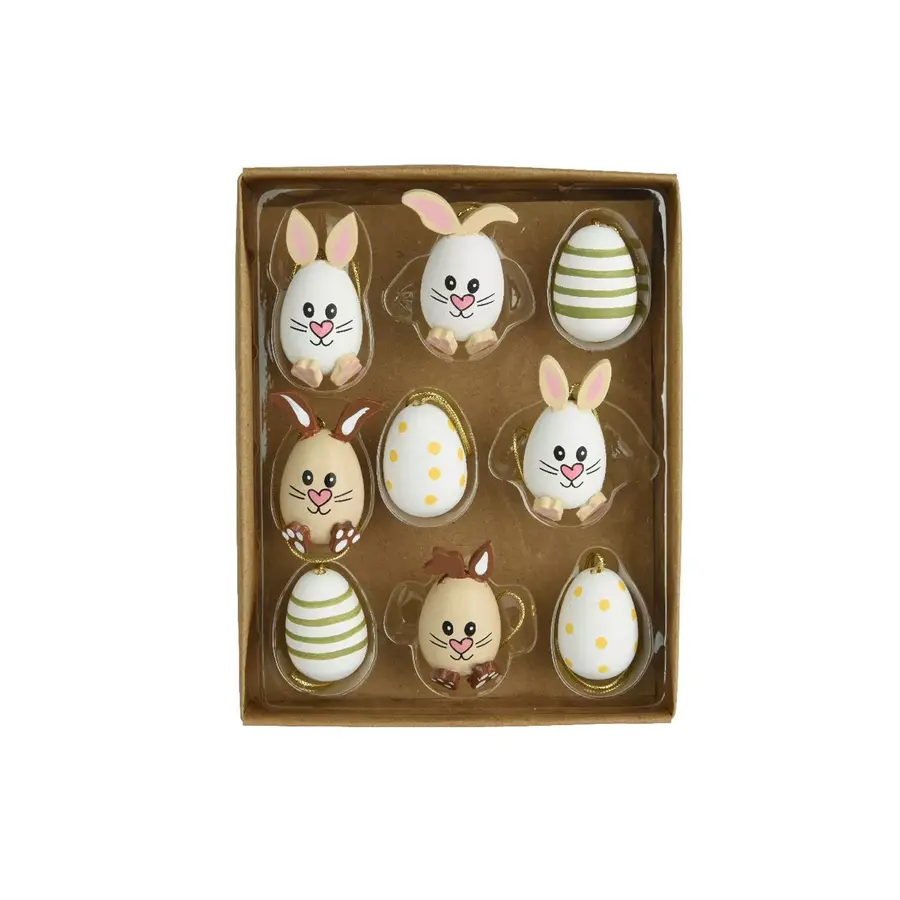 Hangdecoratie ei 9-delig hout | in doosje voor paastakken