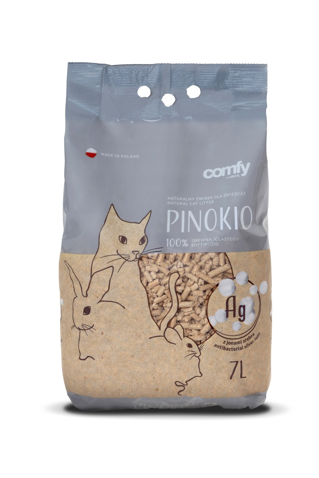 Comfy Pinokio houtkorrels kattenbakvulling Silver met zilverionen 7 liter