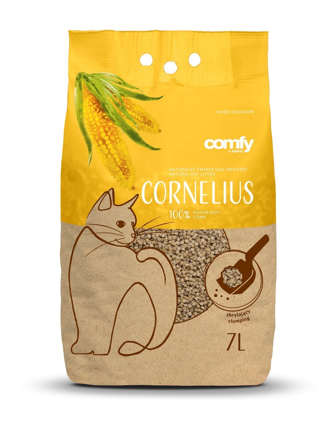 Comfy Kattenbakvulling Cornelius Natuurlijk &VerticalLine; klontvormend ma&iuml;sgrit &VerticalLine; 7 liter of 25 liter 7L