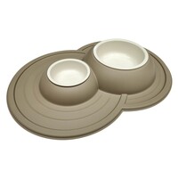 Smart Clean dubbele voer en drinkbak met uitneembare kommen en anti mors mat | 600+230 ml | latte