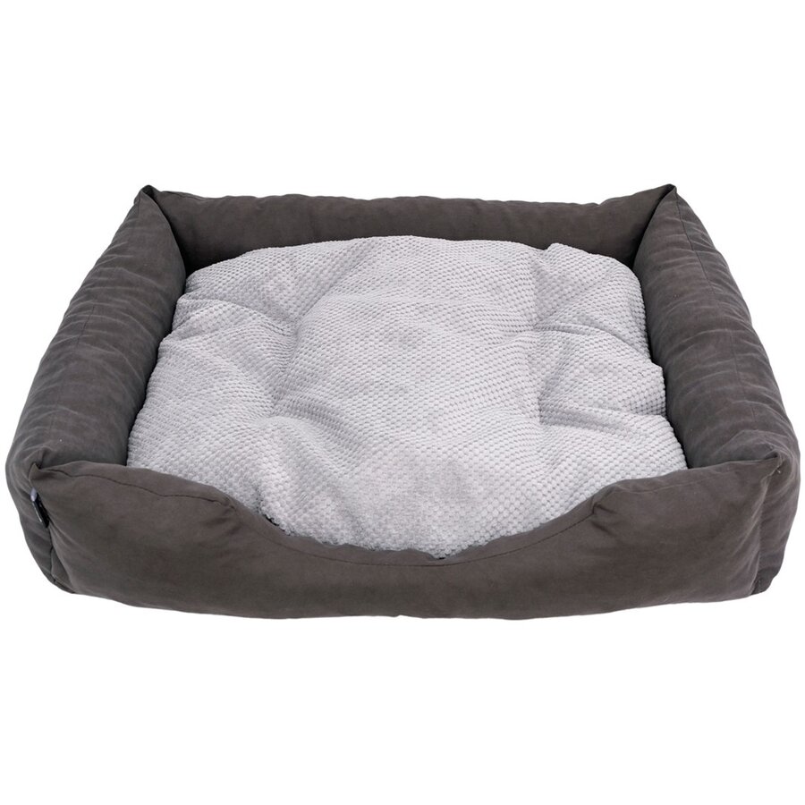 Emma Plush hondenmand grijs met dubbelzijdig kussen | 40x30x18 cm tot 70x60x18 cm