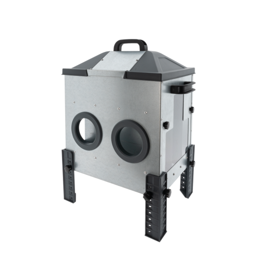 Metalen voerbak met voeropeningen 16 kg | hoog model | met regenkap | voor kippen