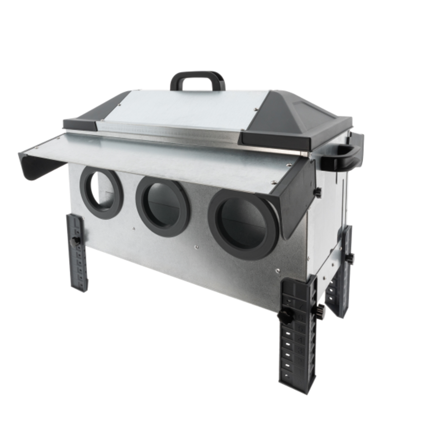 Voerbak met voeropeningen laag 18 kg | 4 voeropeningen | dubbelzijdig | met regenkappen