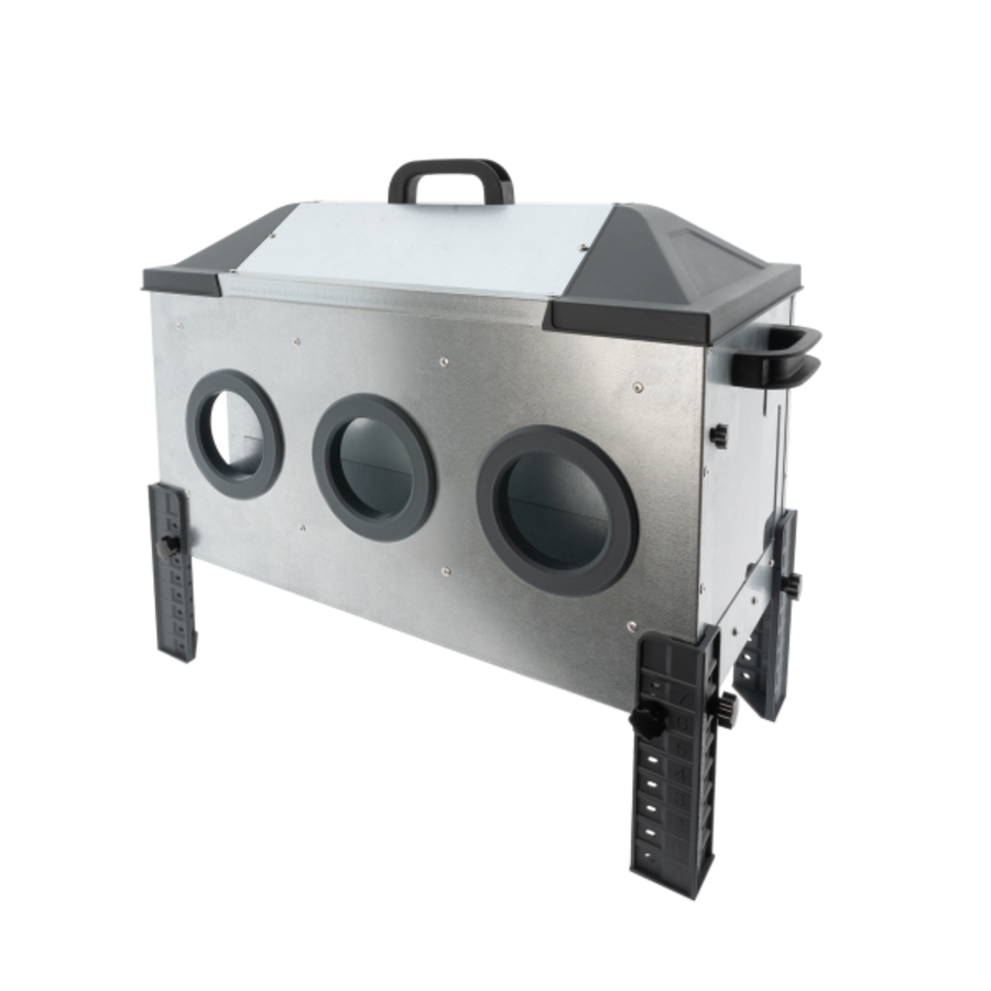 Voerbak met voeropeningen laag 18 kg | 4 voeropeningen | dubbelzijdig | met regenkappen