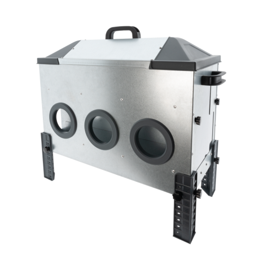 Voerbak met voeropeningen hoog 24 kg | 6 voeropeningen | dubbelzijdig | met regenkappen