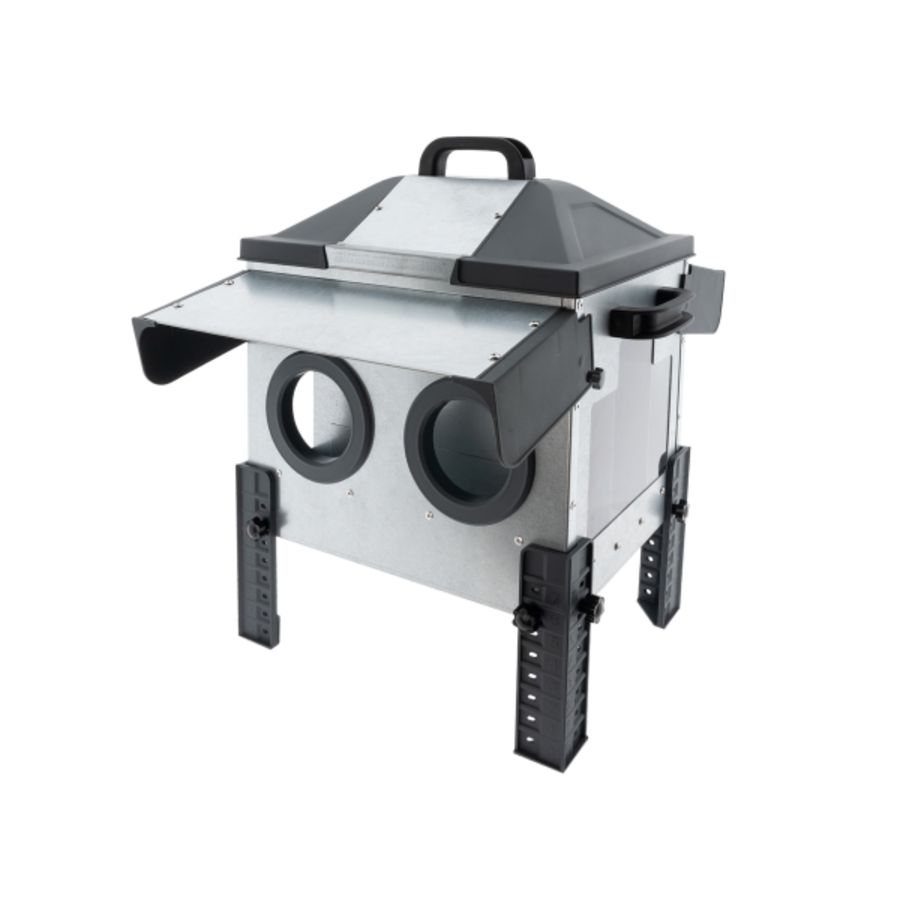 Voerbak met voeropeningen laag 12 kg | 4 voeropeningen | dubbelzijdig | met regenkappen